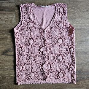 90's Vintage Granniecore Pastel Pink Crochet Sweater Vest By SMW Style My Way